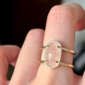 Kendra Scott Size 8 Gold Double Band Ring w/ Blush Pink stone